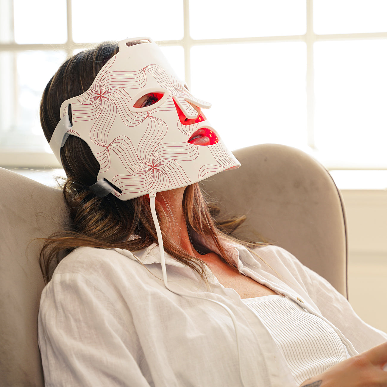 Premium LED light therapy mask by Skin Luxe Co. for anti-aging and acne treatment. Advanced skincare solution featuring red, blue, and near-infrared light therapy. Available at SkinLuxeCo.com.